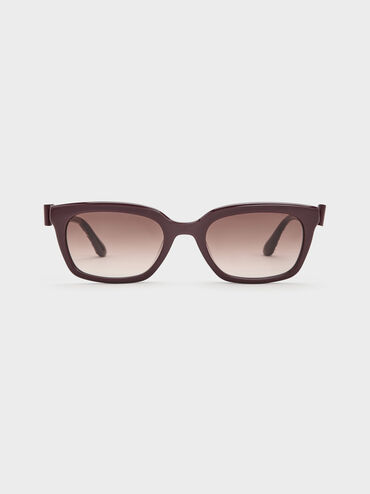 Tanya Bow Rectangular Sunglasses, Wineberry Red, hi-res