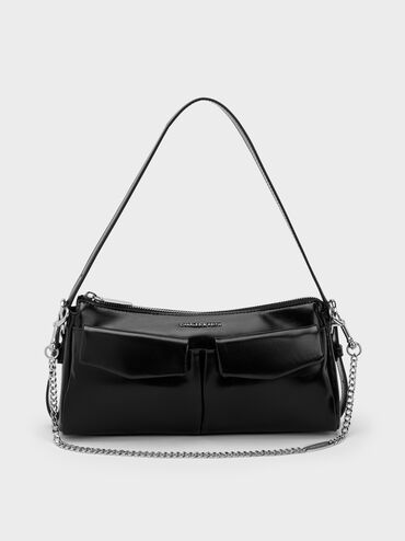 T&uacute;i đeo vai Rachel Elongated Front-Pocket Chain-Handle, Noir, hi-res