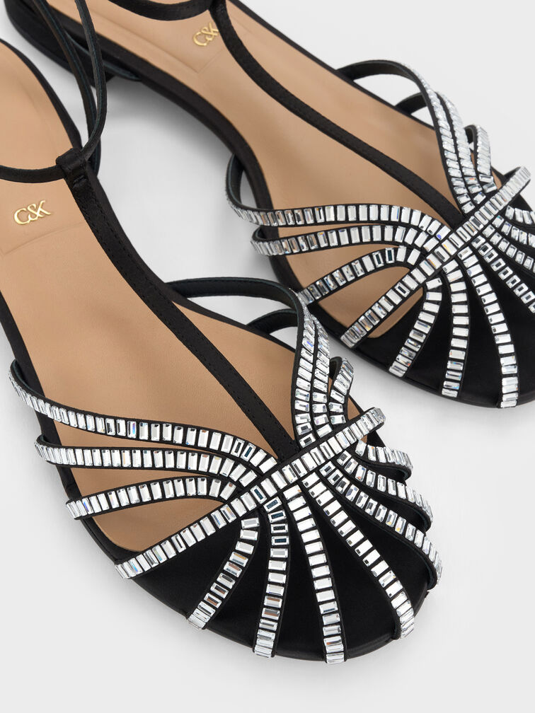 Jaylene Gem Caged Sandals, Black Textured, hi-res