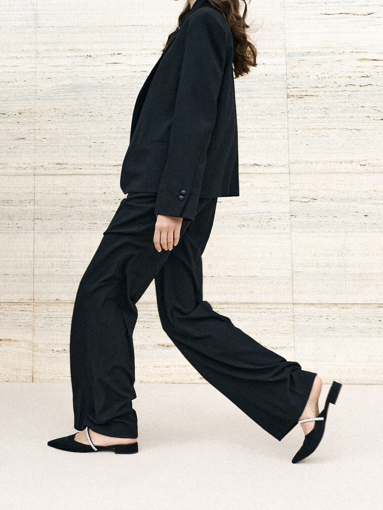 Ambrosia Textured Gem-Embellished Slip-On Flats, Black Textured, hi-res