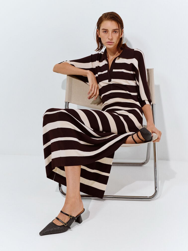 Gi&agrave;y mules cao g&oacute;t Raffia, Đen họa tiết, hi-res