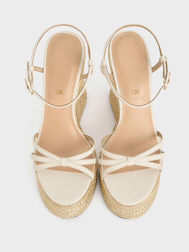 Gi&agrave;y đế xuồng hở mũi Leather Strappy Espadrille, Trắng, hi-res