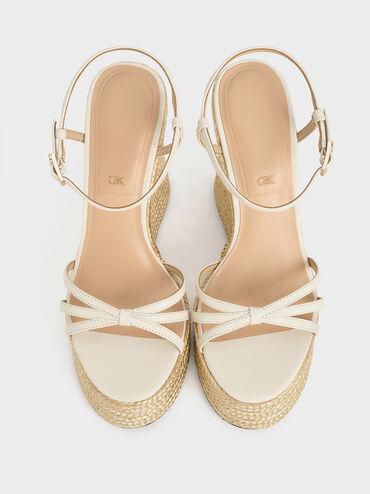 Gi&agrave;y đế xuồng hở mũi Leather Strappy Espadrille, Trắng, hi-res