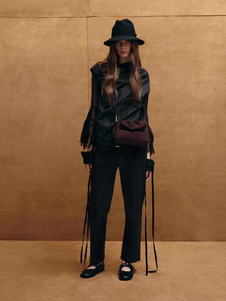 Túi xách phom chữ nhật Khai Recycled Suede, Nâu sẫm, hi-res