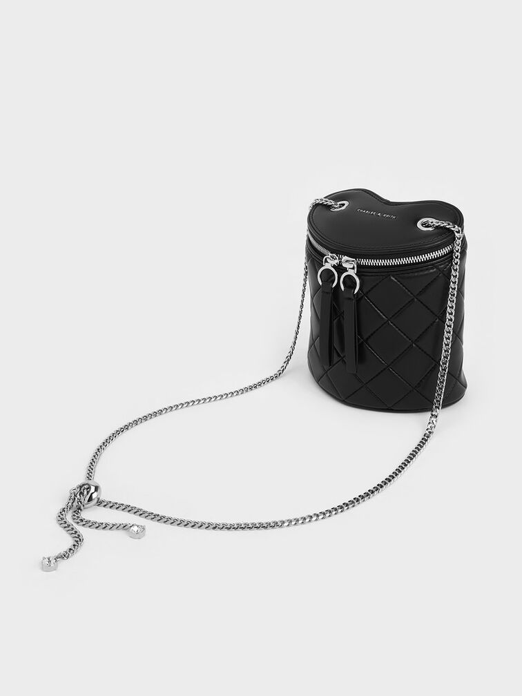 Philomena Quilted Heart Cylindrical Bag, Noir, hi-res