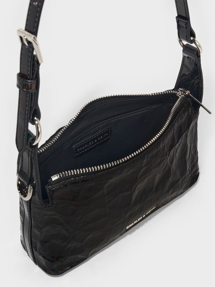 Lark Patent Crinkle-Effect Shoulder Bag, Prism Noir, hi-res