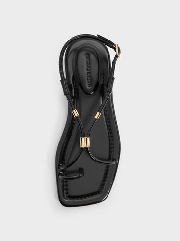Metallic-Accent Toe-Ring Sandals, Black, hi-res