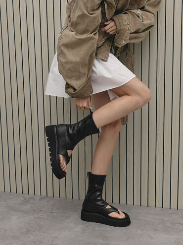 Gi&agrave;y sandals boots đế xuồng Laine, Đen, hi-res