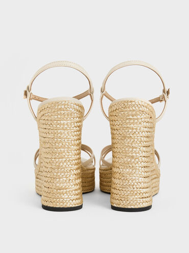 Gi&agrave;y đế xuồng hở mũi Leather Strappy Espadrille, Trắng, hi-res