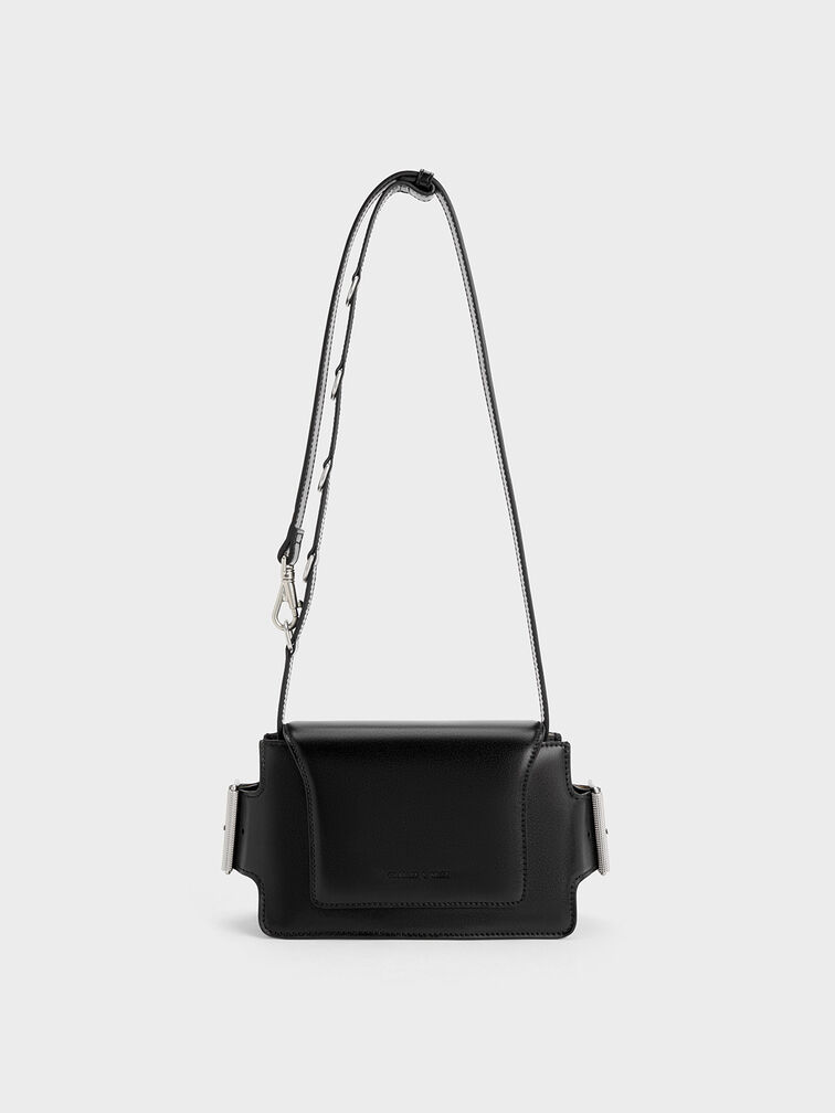 Túi đeo chéo phom chữ nhật Lexie Side-Buckle, Noir, hi-res