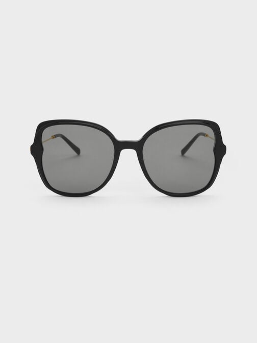 Oversized Recycled Acetate Butterfly Sunglasses, Black, hi-res