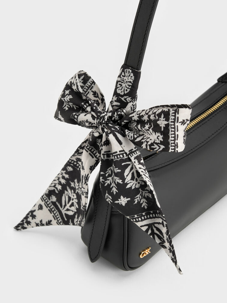 Cerese Leather Scarf-Handle Shoulder Bag, Black, hi-res