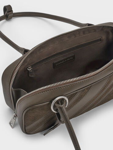 Túi đeo vai dáng dài Zeya Recycled Suede Striped, Xanh rêu đậm, hi-res