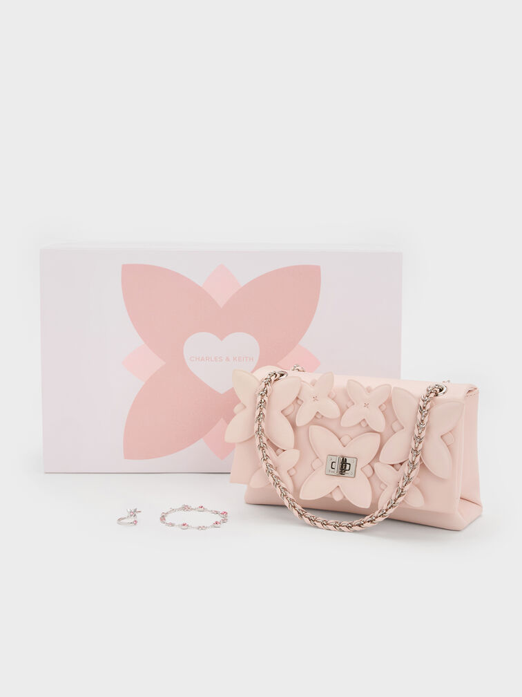 Gift Set: Flower Chain Shoulder Bag With Jewellery Set, Soft Pink, hi-res