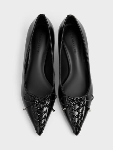 Lace-Up Bow Kitten Heels, Black, hi-res