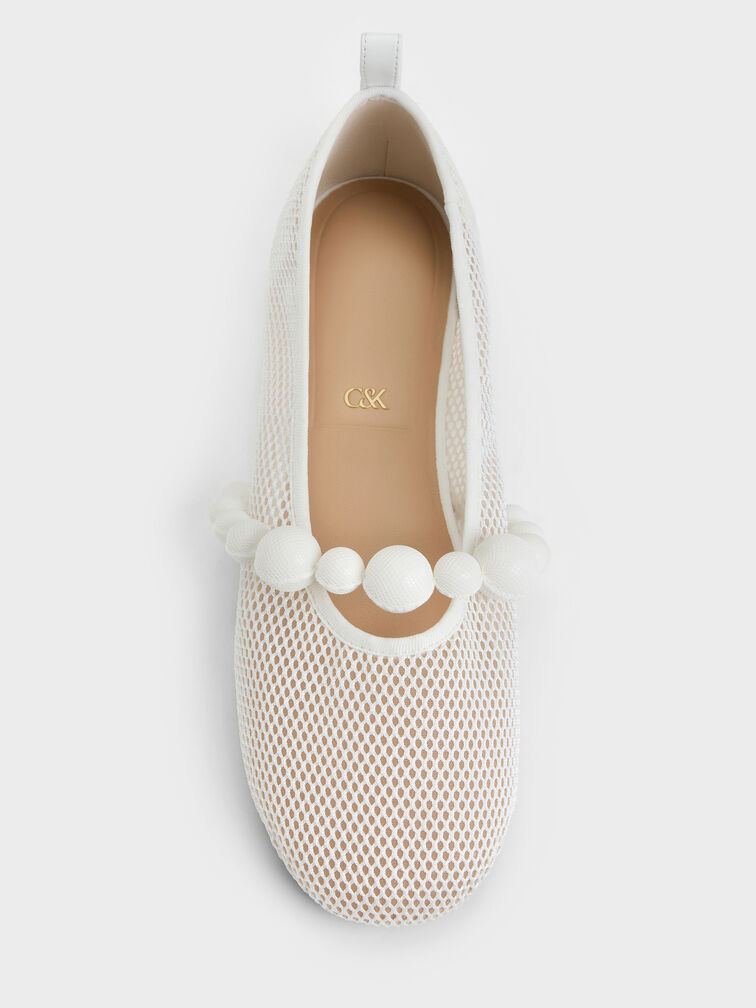 Leather Mesh Beaded Mary Jane Flats, Chalk, hi-res