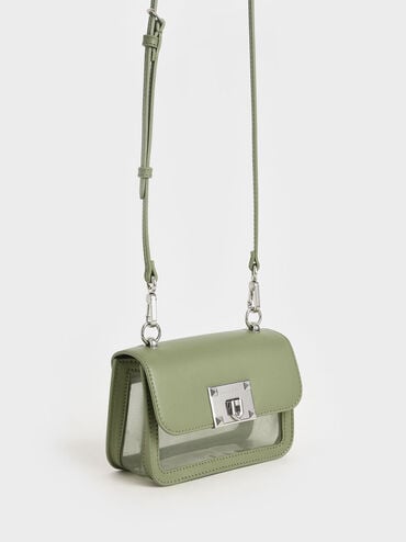 Túi xách tay nữ hình chữ nhật Metallic Turn Lock, Xanh lá úa, hi-res