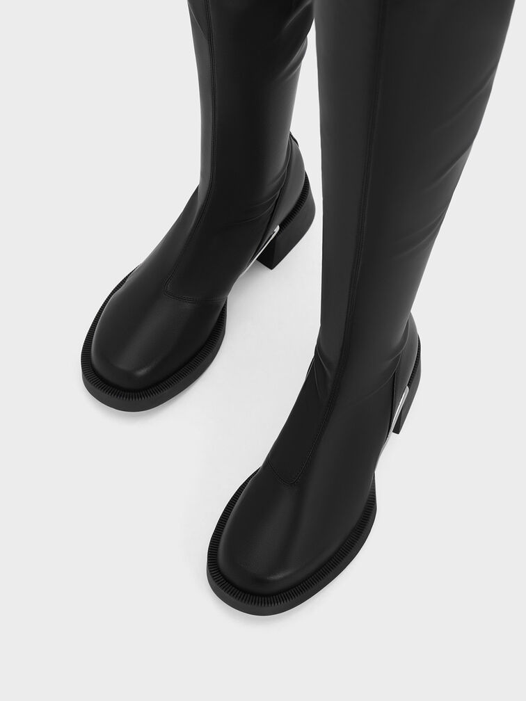 Giày boots cổ cao đế trụ Devon Metallic-Accent, Đen, hi-res