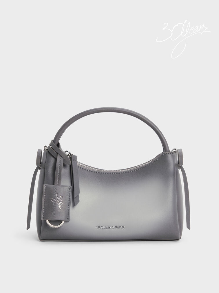 Hazel Burnished Bow Top Handle Bag, Grey, hi-res