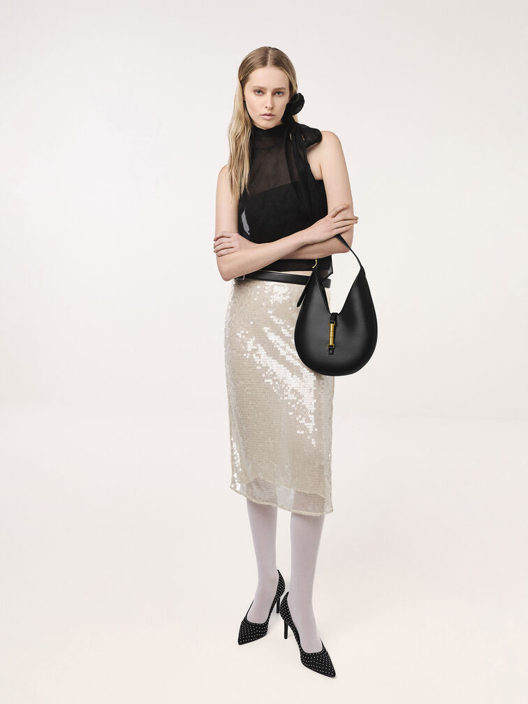 Cesia Metallic-Accent Hobo Bag, Black, hi-res