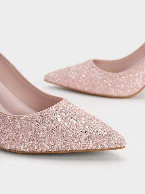 Emmy Glittered Pointed-Toe Pumps, Pink, hi-res