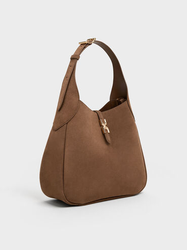 Adalyn Recycled Suede Hobo Bag, Mocha Brown, hi-res