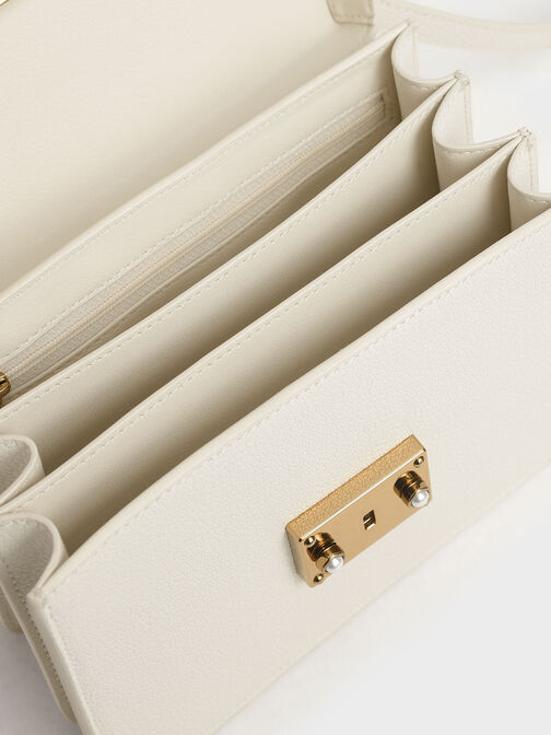 Túi xách nữ hình hộp chữ nhật Classic Push Lock, Phấn, hi-res