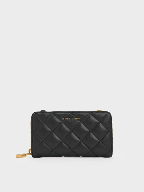 Swing Quilted Long Wallet, Black, hi-res