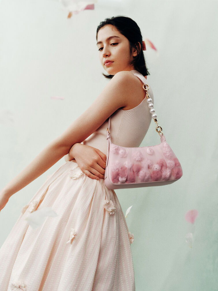 Bộ qu&agrave; tặng: T&uacute;i đeo vai Floral Mesh, Hồng nhạt, hi-res
