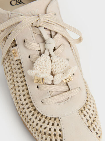 Jace Crochet & Suede Flower Sneakers, Chalk, hi-res
