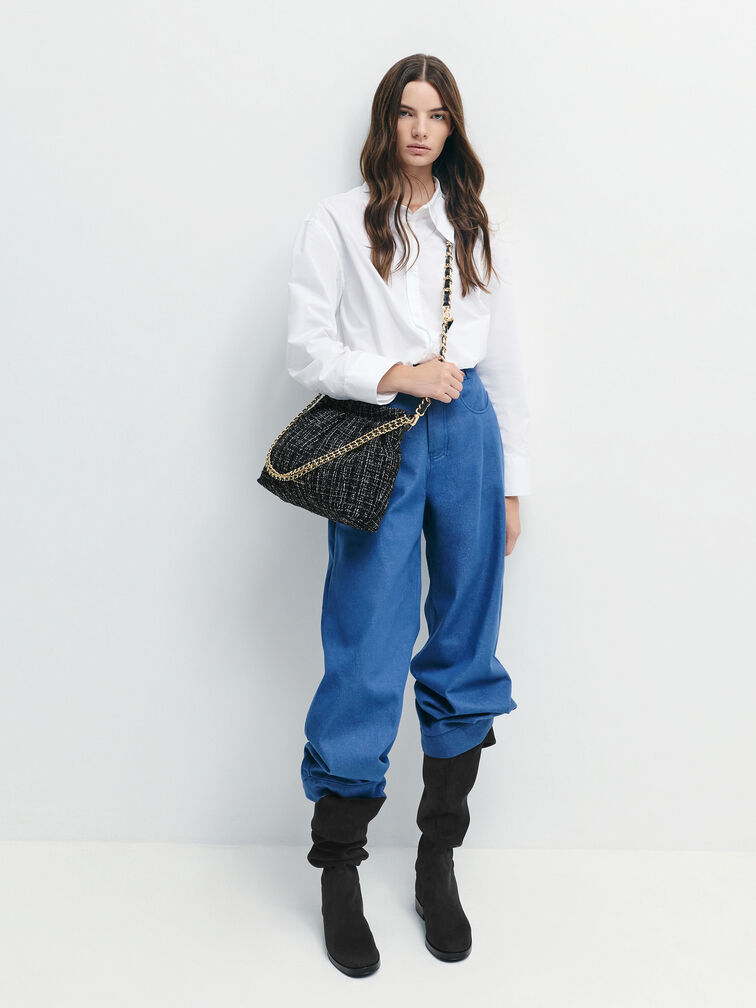 Túi đeo vai hình thang Duo Tweed, Black Tweed, hi-res