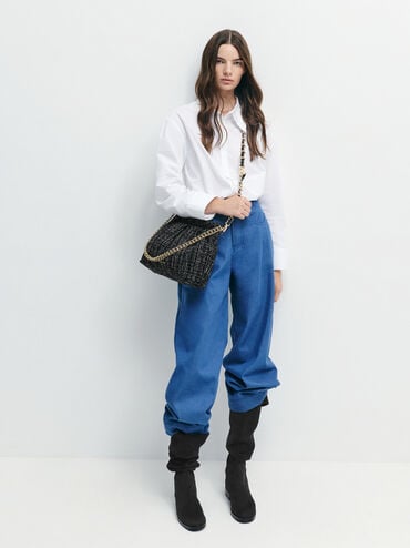 Túi đeo vai hình thang Duo Tweed, Black Tweed, hi-res