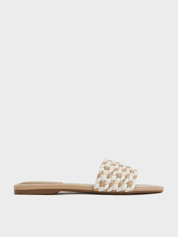 Woven Open-Toe Slides, Multi, hi-res