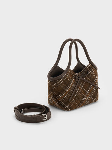 Hazel Checkered Bow Tubular Top Handle Bag, Multi, hi-res