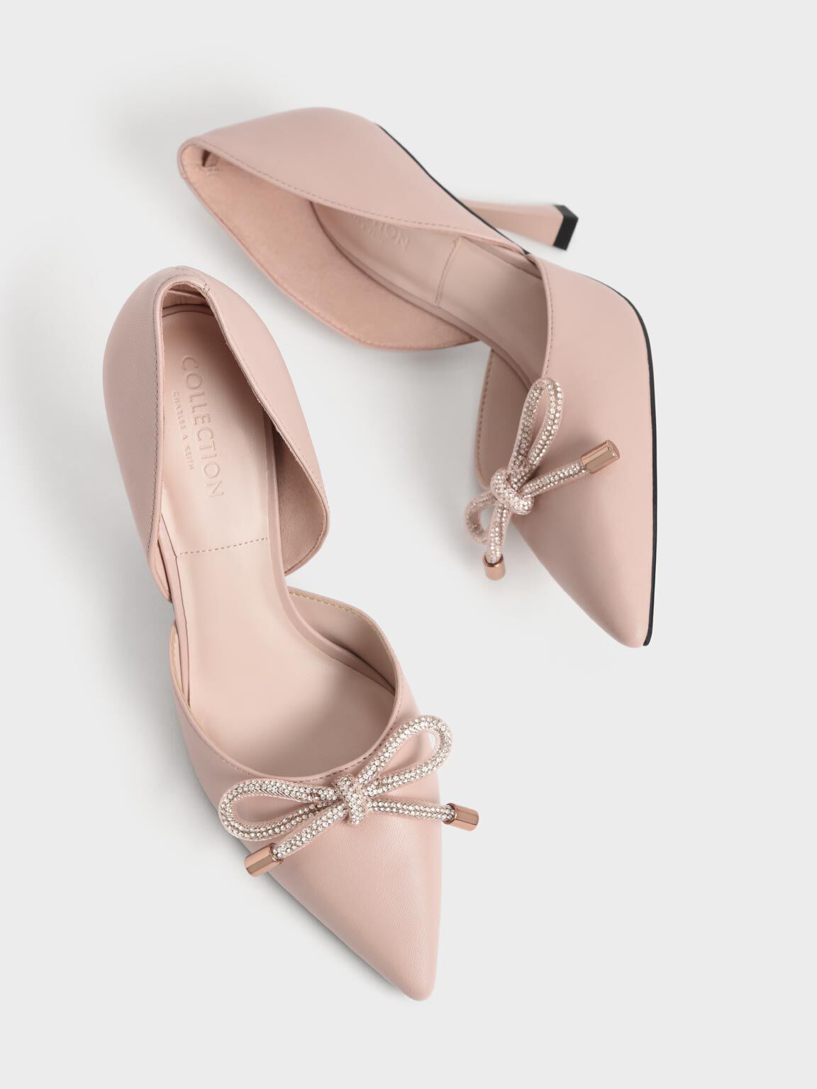 Giày cao gót phối nơ Gem-Embellished Bow-Tie D'Orsay, Nude, hi-res