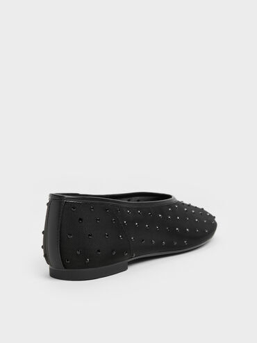 Mesh Crystal Ballet Flats, Black Textured, hi-res
