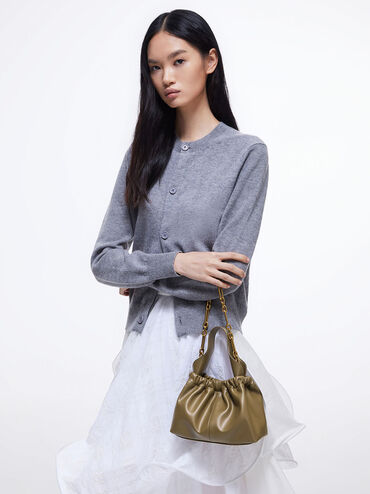 Túi xách hình thang Ally Ruched Slouchy, Khaki, hi-res