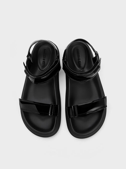 Giày sandals quai ngang Patent Strappy Sports, Black Patent, hi-res