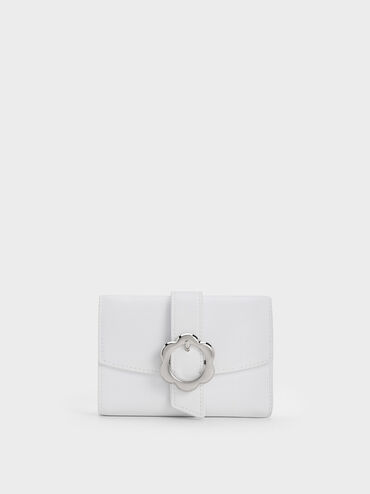 Petra Flower Buckle Wallet, White, hi-res