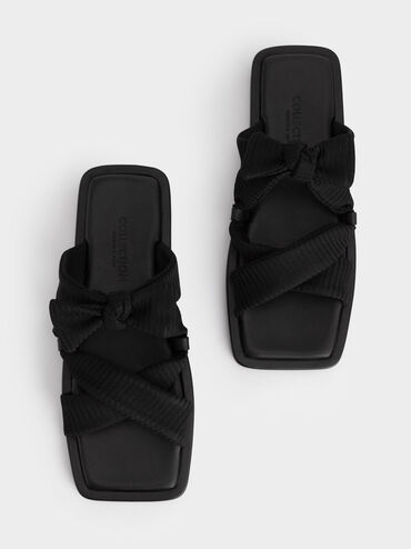 Recycled Polyester Bow Crossover Slides, Black, hi-res