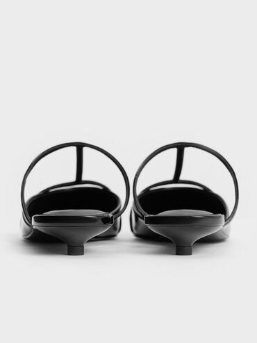 Gi&agrave;y mules mũi nhọn Clara T-Bar Pointed-Toe, Đen b&oacute;ng nh&aacute;m, hi-res