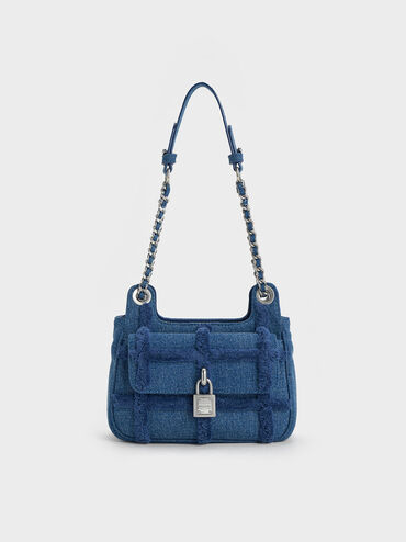 Suki Denim Padlock Shoulder Bag, Denim Blue, hi-res