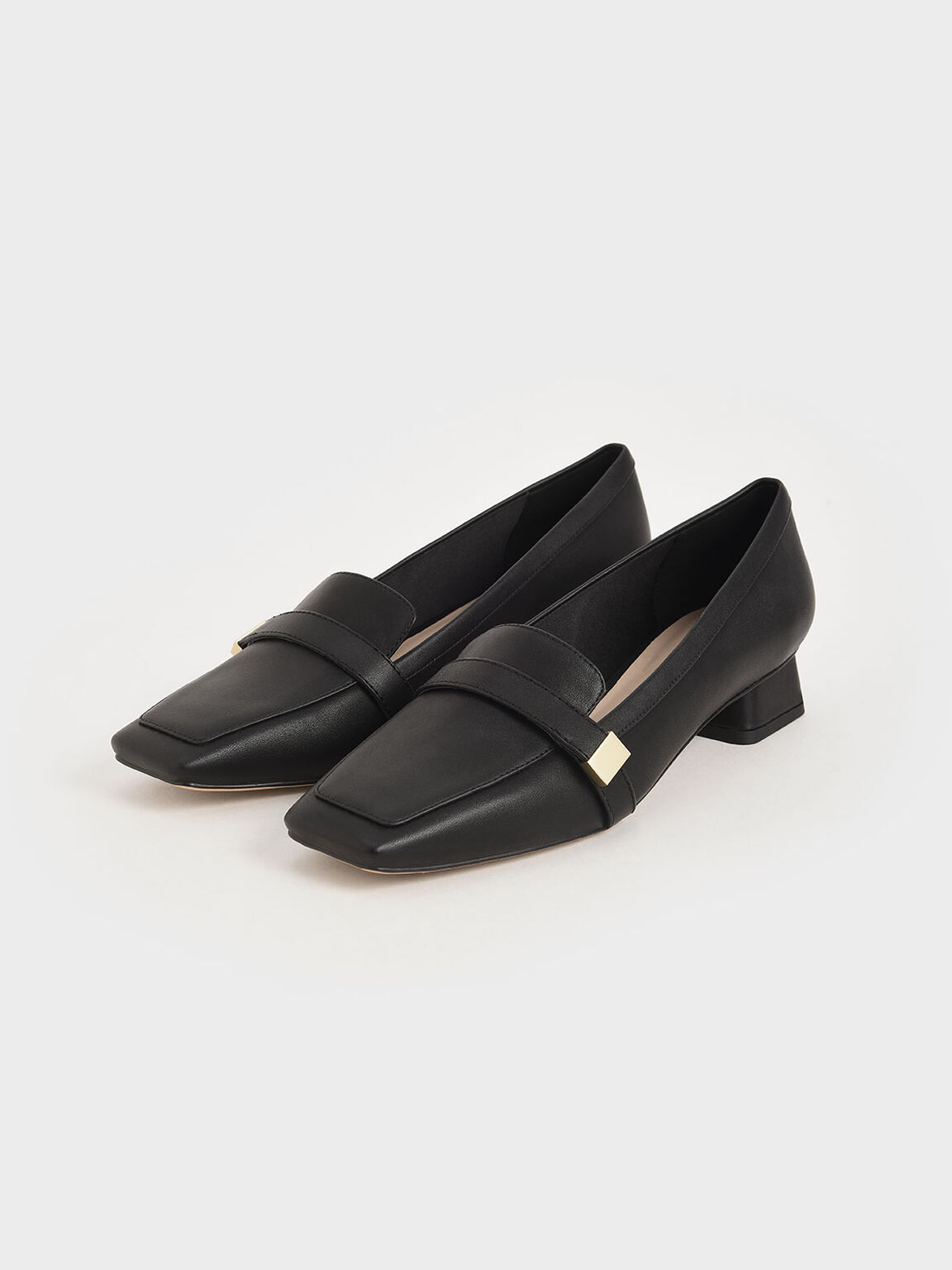 Square Toe Penny Loafers, Black, hi-res