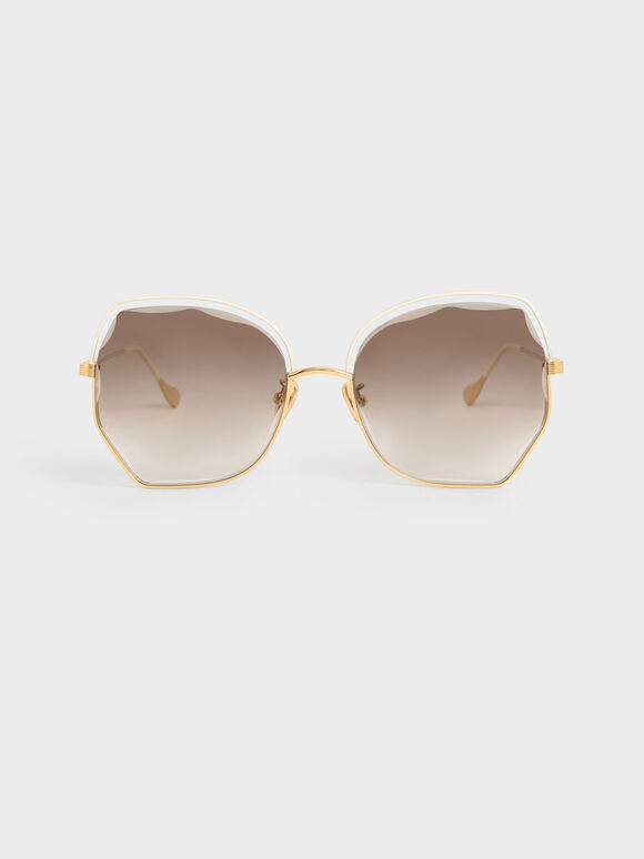 Cut-Out Wire-Frame Butterfly Sunglasses, Cream, hi-res