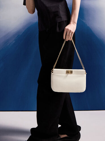 Lennie Chain-Handle Shoulder Bag, Cream, hi-res