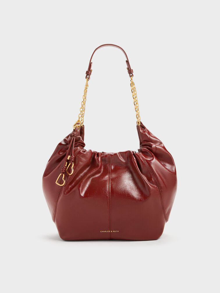Ciara Ruched Hobo Bag, Burgundy, hi-res