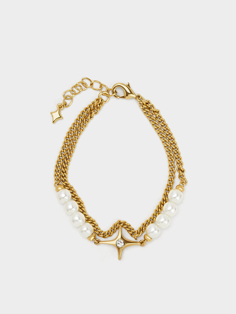 Estelle Star & Pearls Double Chain-Link Bracelet, Gold, hi-res