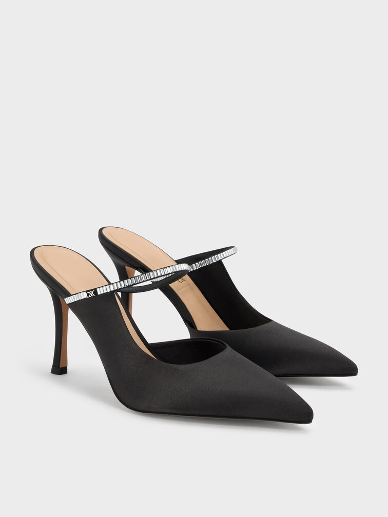 Gem D'Orsay Stiletto Mules, Black Textured, hi-res