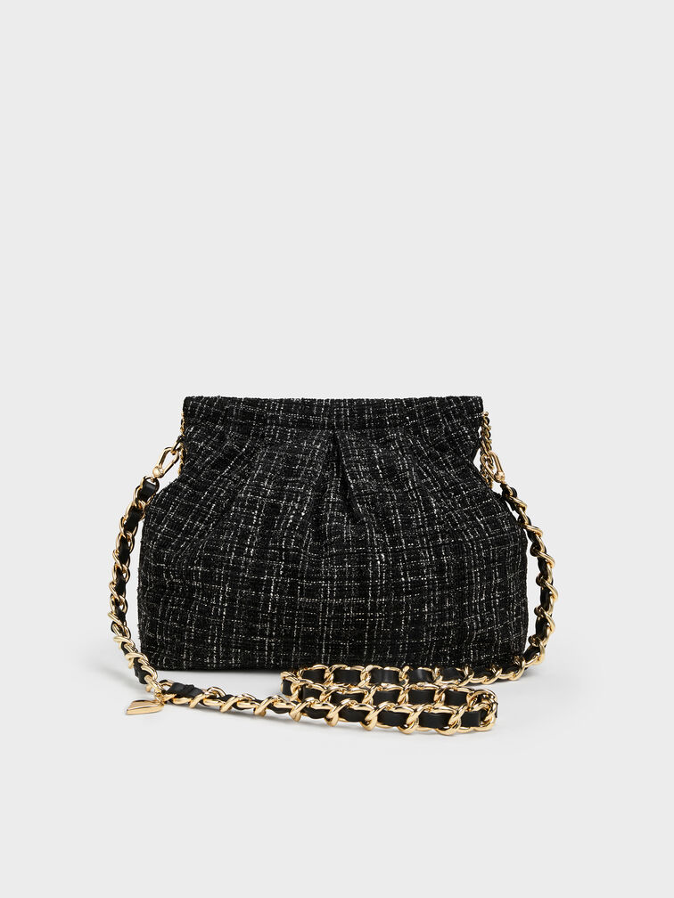 Túi đeo vai hình thang Duo Tweed, Black Tweed, hi-res