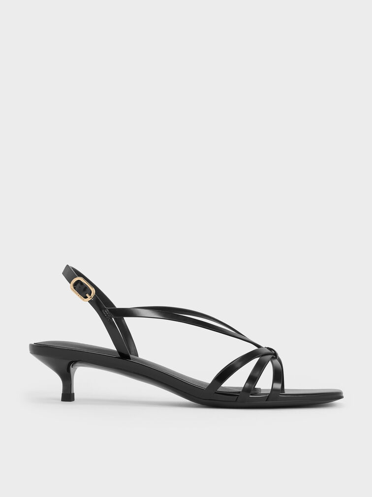 Gi&agrave;y sandals cao g&oacute;t Strappy, Đen b&oacute;ng nh&aacute;m, hi-res